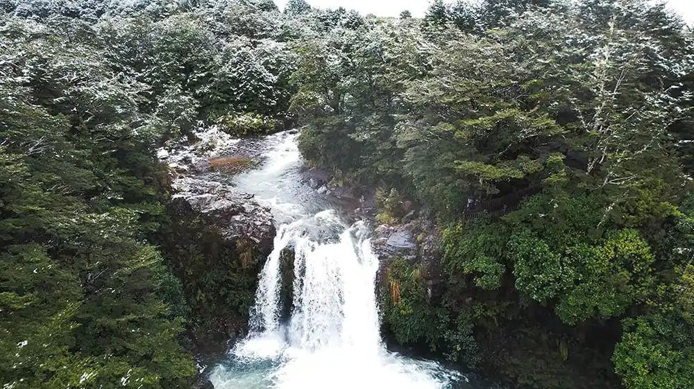 Drone footage of Tawhai Falls